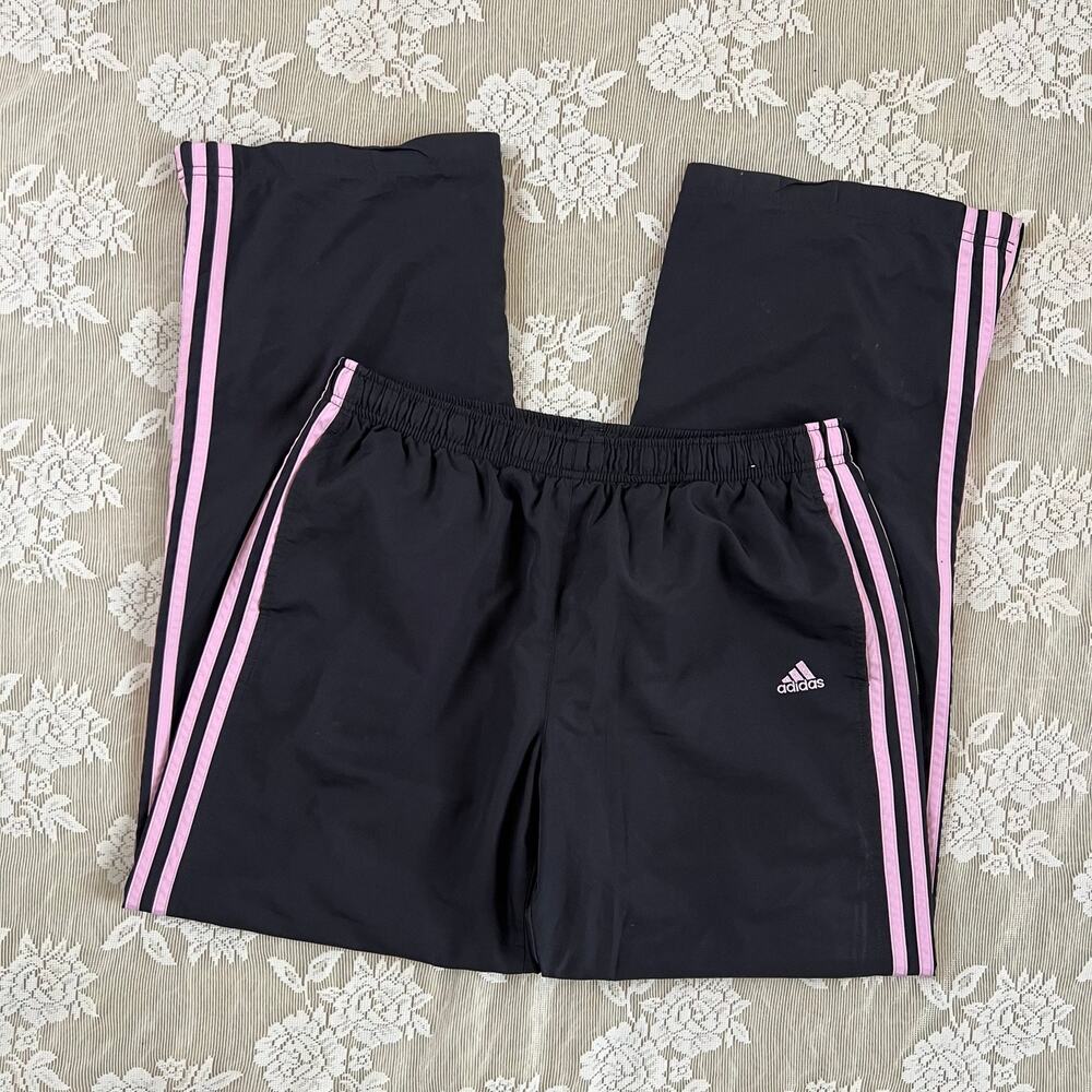 Vintage Adidas Black & Pink 3 Stripe Track Pants Size L